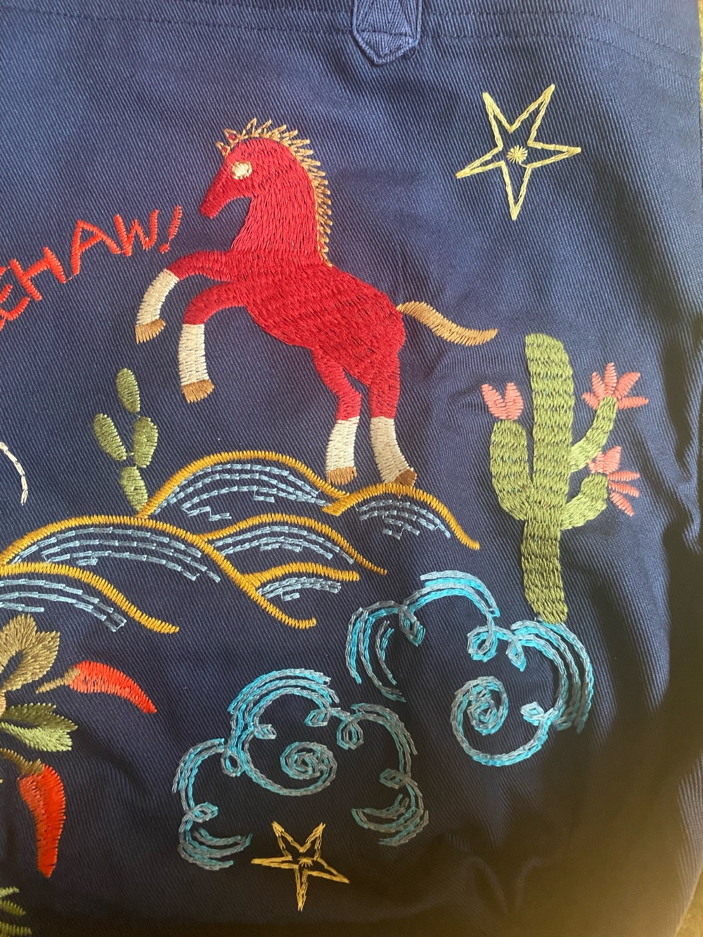 Johnny Was Texas Navy Embroidered Canvas Tote with Multicolor Floral Motif - Picture 8 of 10